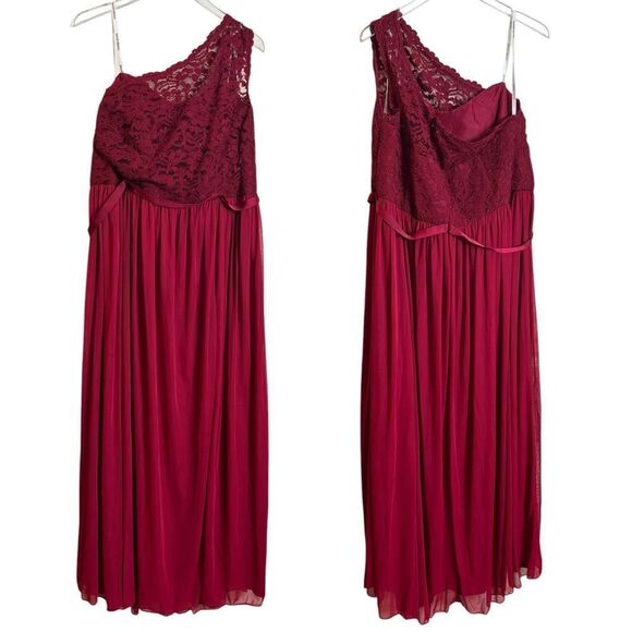 David's Bridal One Shoulder Lace Bodice Long Maxi Dress Size 22 Apple Red - Picture 5 of 14